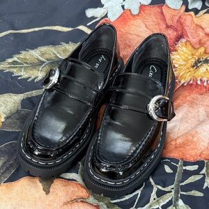 Women’s Black Loafers with Silver Buckle